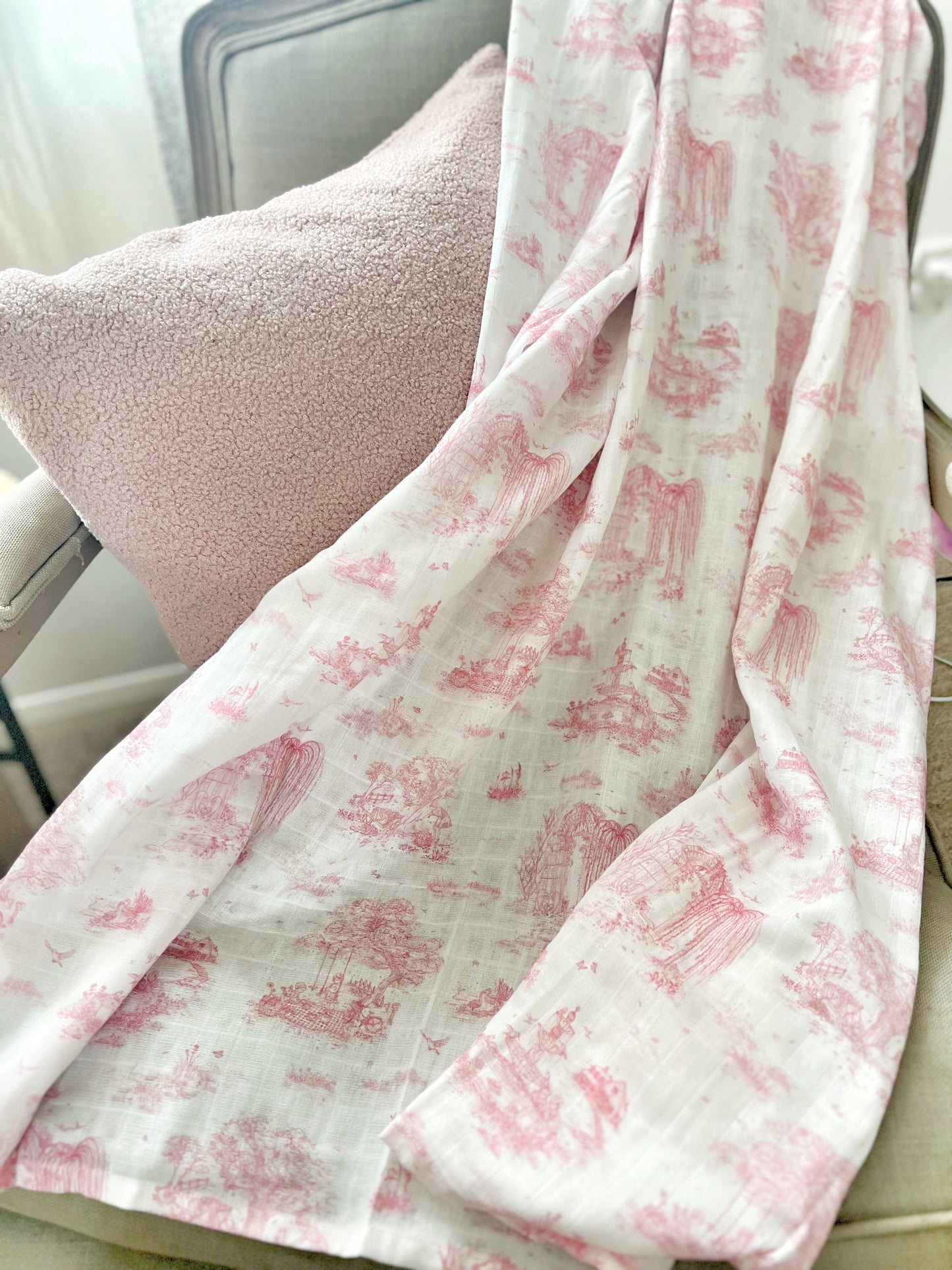 Spring Toile Pink X-Large Muslin Swaddle