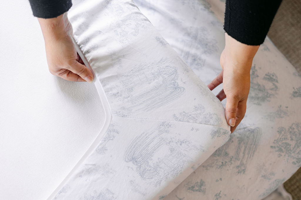 Spring Toile Blue Fitted Crib Sheet