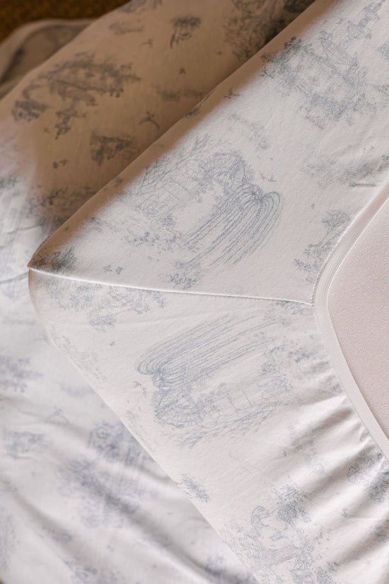 Spring Toile Blue Fitted Crib Sheet