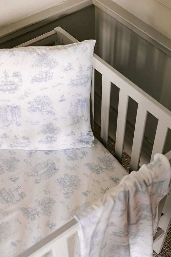 Spring Toile Blue Fitted Crib Sheet