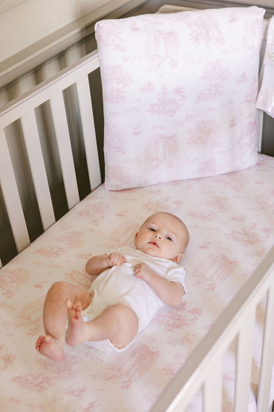 Spring Toile Pink Fitted Crib Sheet