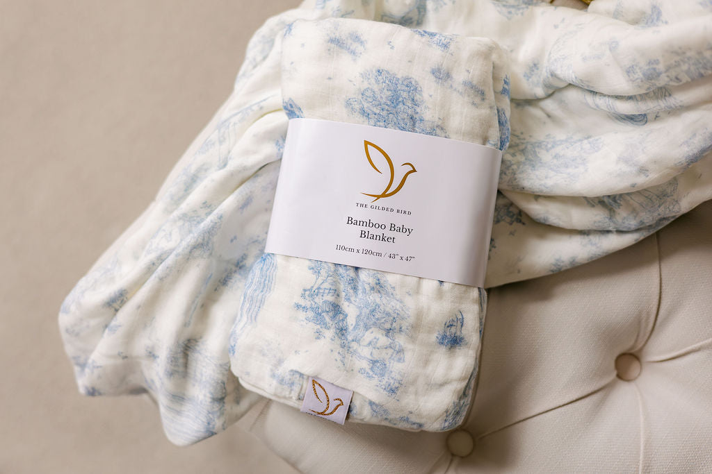 Spring Toile Blue Bamboo Baby Blanket