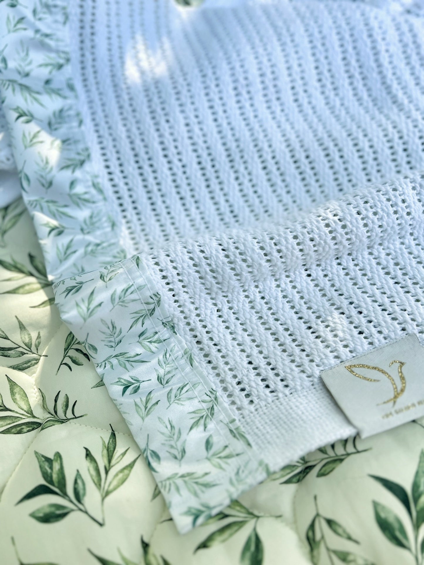 Cellular Baby Blanket - Linen Leaves